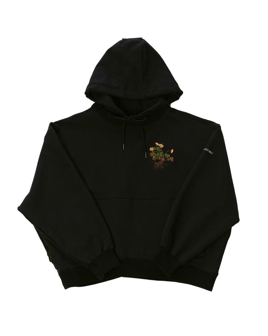 Logo Hoodie with FLORAL EMBROIDERY - BLACK