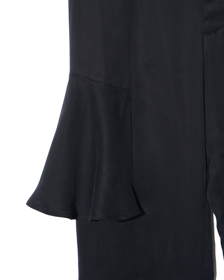 Satin Trouser with Frills - BLACK