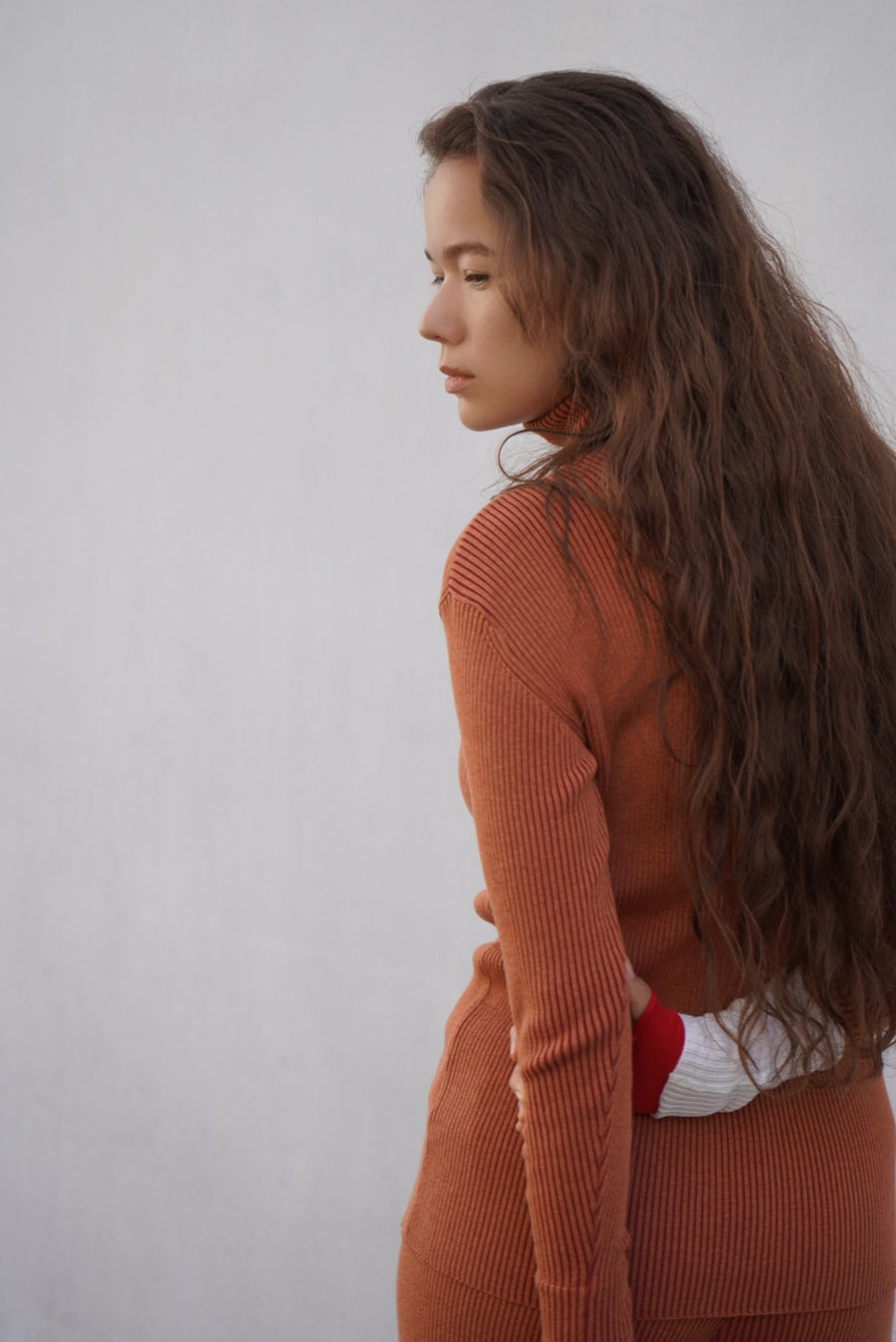 Fully Ribbed Knit Top - TANGERINE