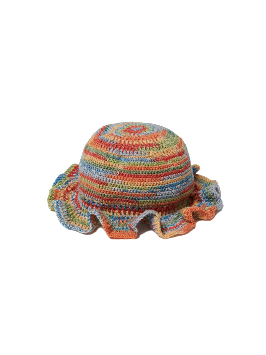 Hand Knitted Bucket Hat - YELLOW/BLUE