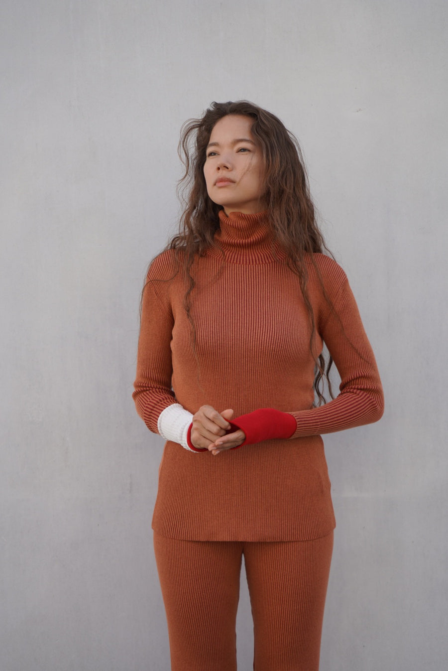 Fully Ribbed Knit Top - TANGERINE