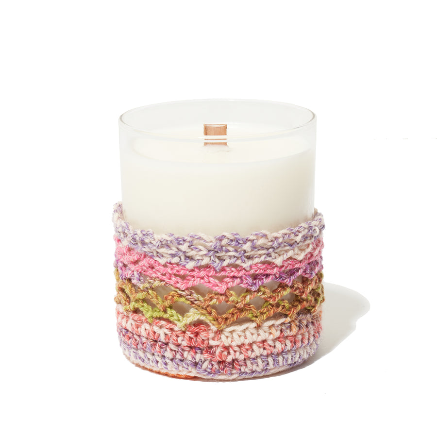 Soy Candle with Knit Basket - PINK/GREEN