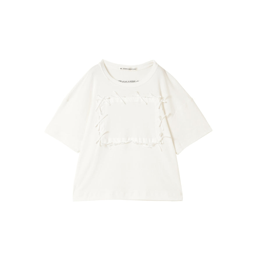 Cropped Short Sleeve Tee with Ribbons - WHITE