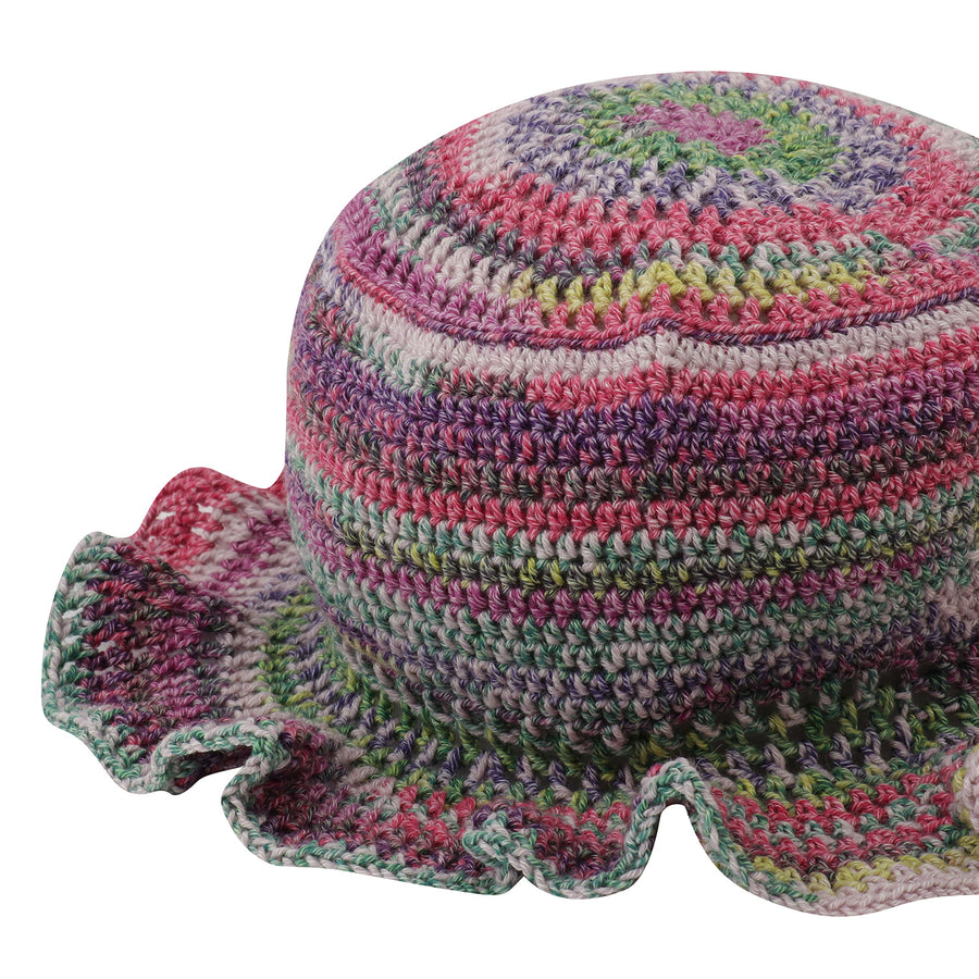 Hand Knitted Bucket Hat - RED/GREEN