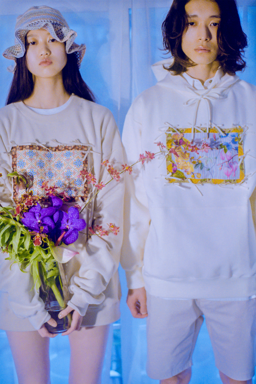 Logo Hoodie with Ribbons - ECRU