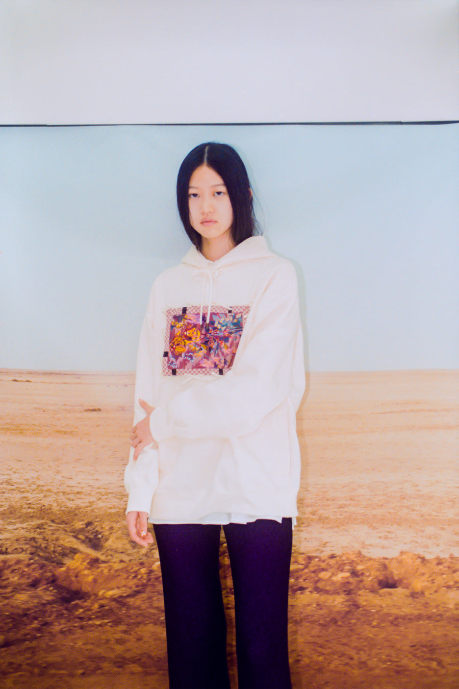 Logo Hoodie with Ribbons - ECRU